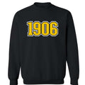 black crewneck sweatshirt with 1906 embroidered across the chest.