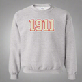 Gray kappa alpha psi sweatshirt with '1911' printed in red on a white background