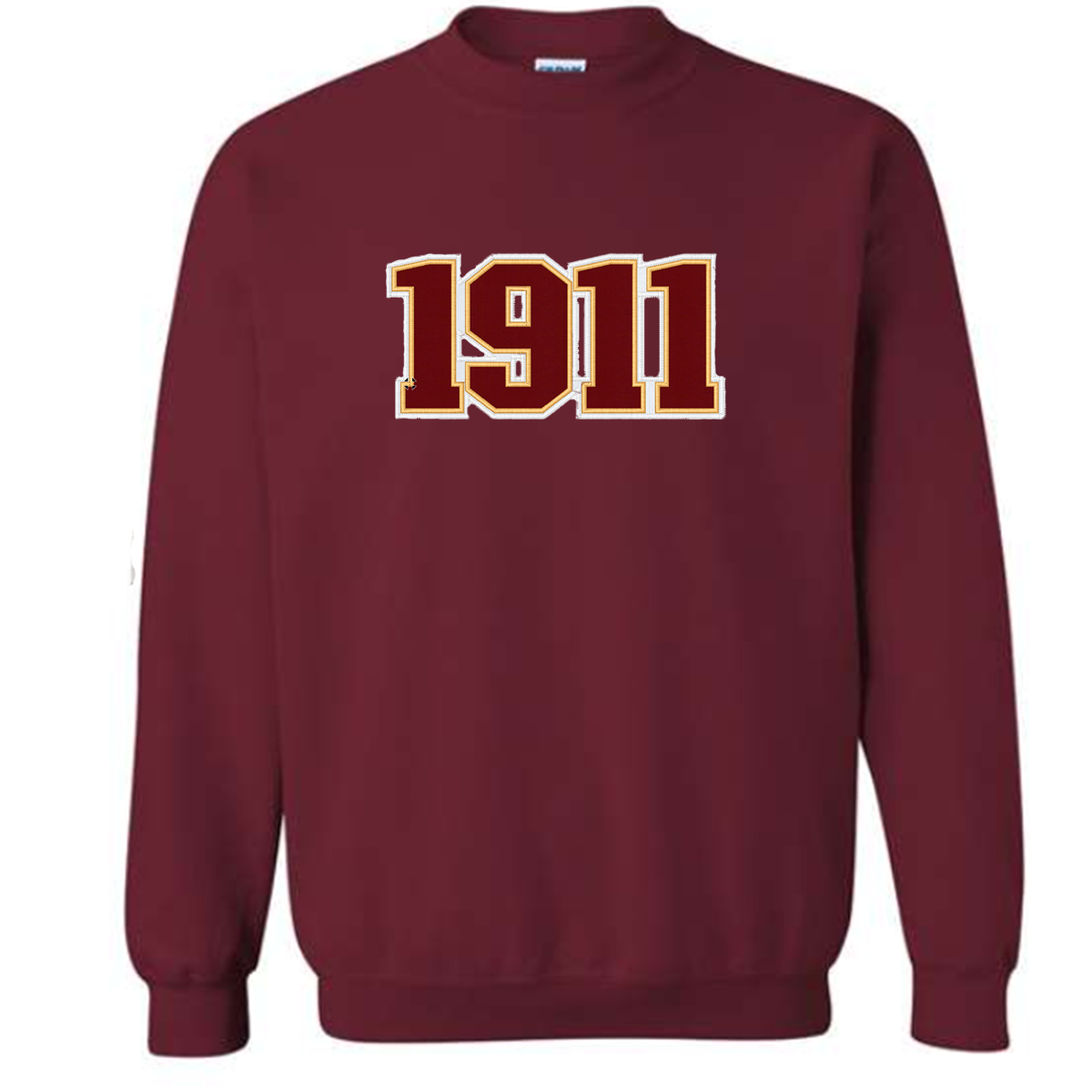 kappa alpha psi crimson crewneck sweatshirt with crimson 1911 embroidered across the chest.
