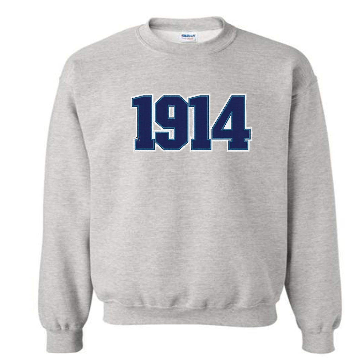 phi beta sigma grey sweatshirt with '1914' embroidered on it in blue against a white background