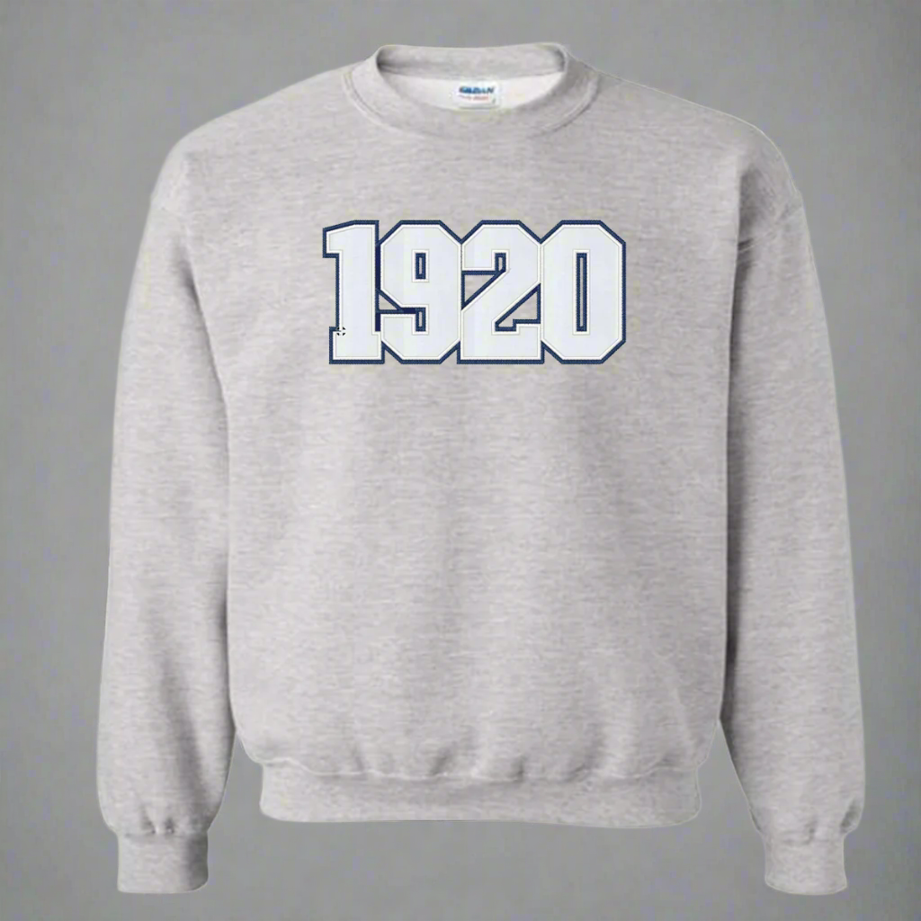 Zeta Phi Beta Blue sweatshirt with '1920' embroidered on it in white against a blue background