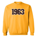 Iota Phi Theta sweatshirt with '1963' embroidered on it in brown against a white background