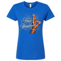 Blue t-shirt with a graphic of a hand and text 'Finer Womanhood' on a white background