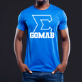 Blue T-shirt with White greek letter Sigma and bolded GOMAB underneath