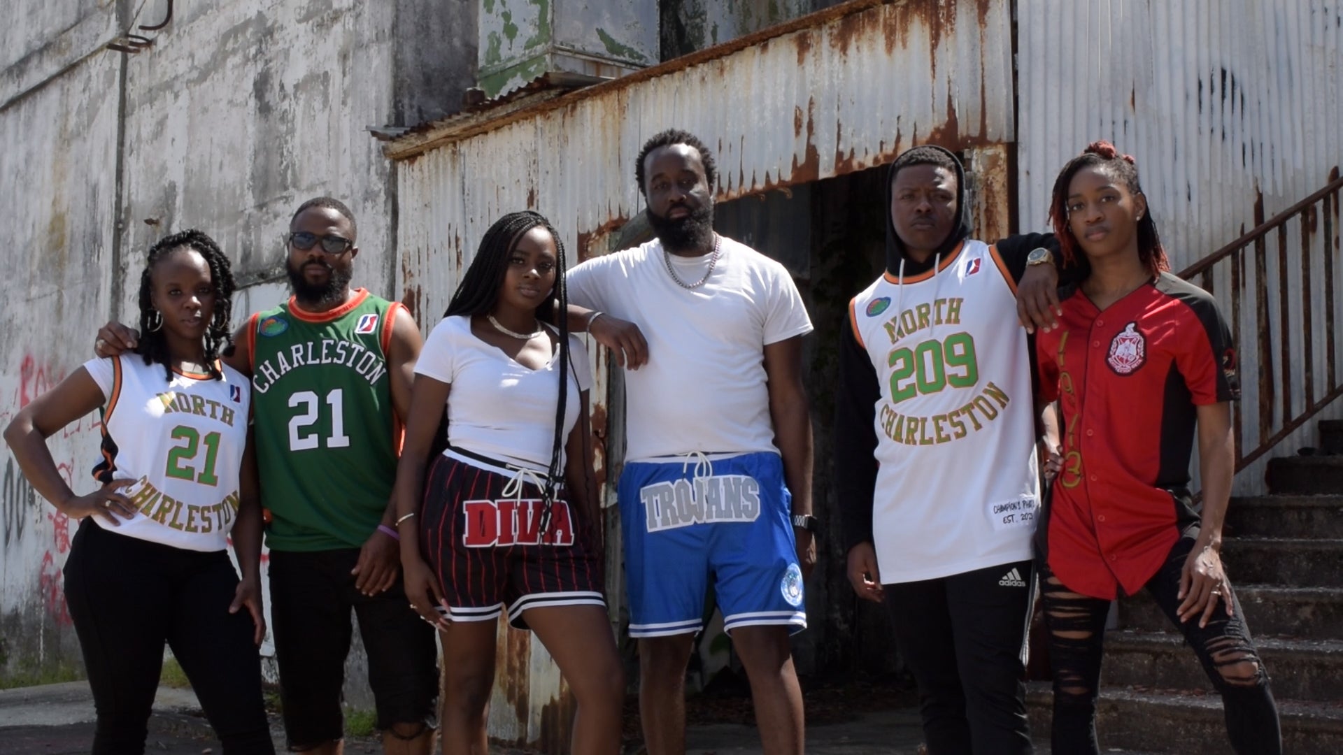 group phot of custom embroidered jerseys and shorts