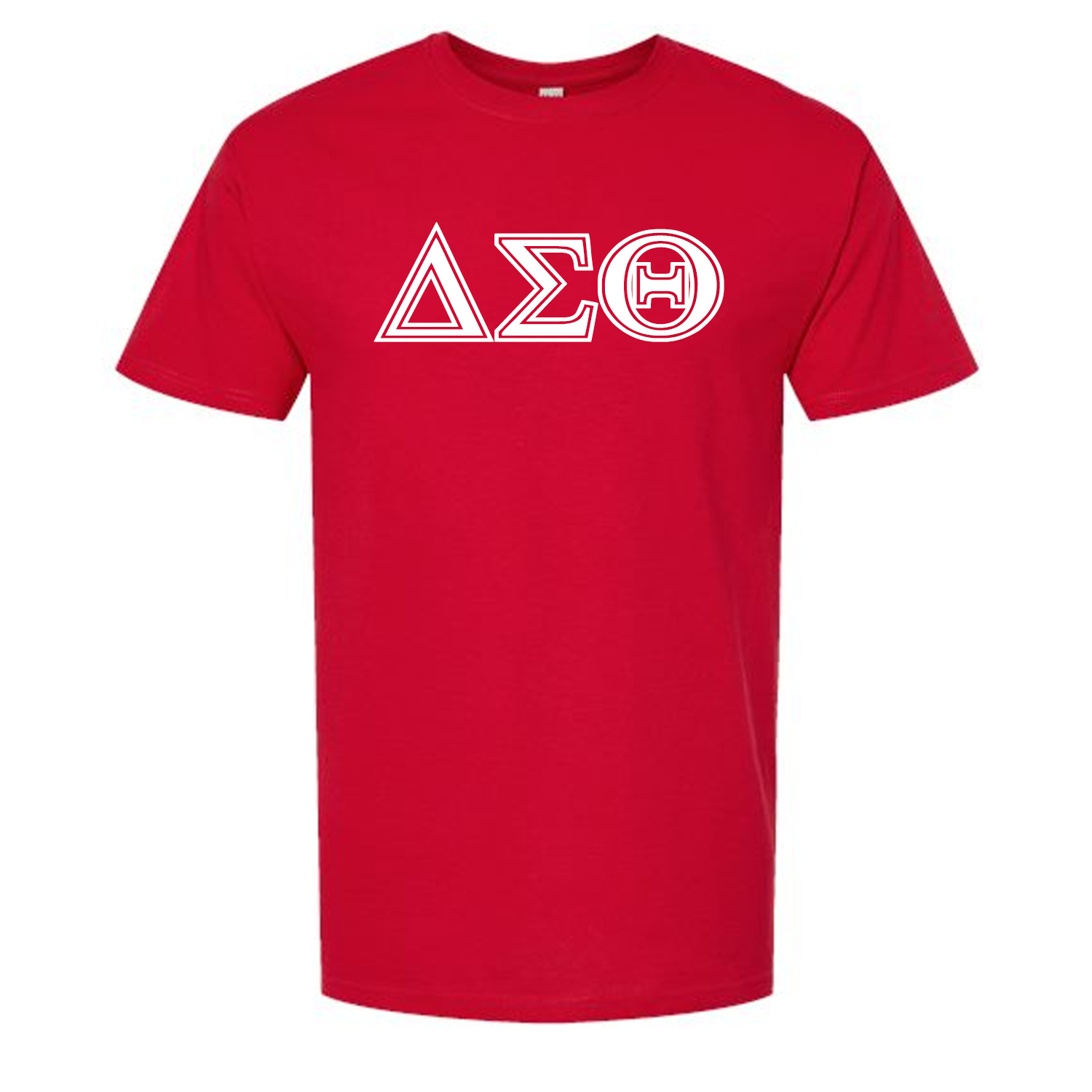 Red t-shirt with white Greek letters for Delta Sigma Theta 