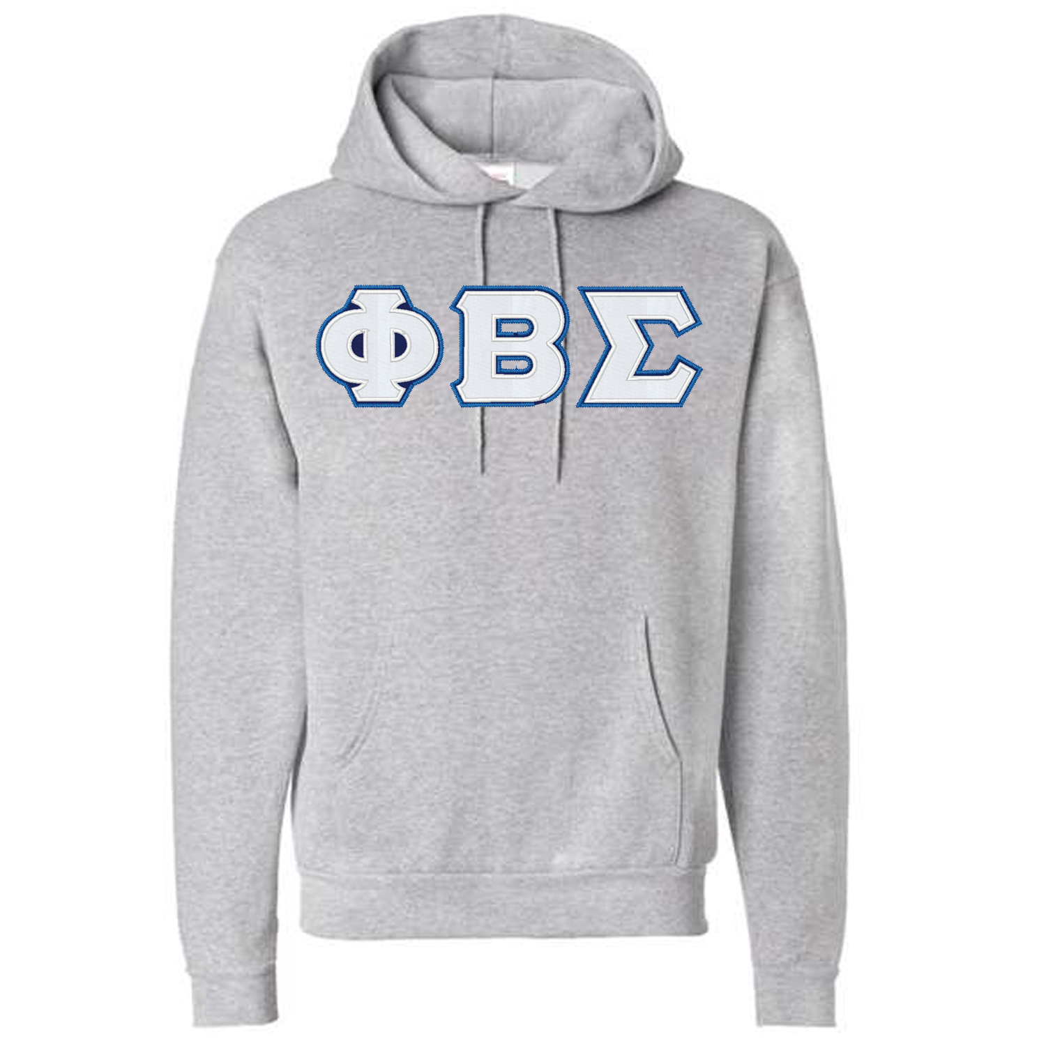 Gray hoodie with Phi Beta Sigma letters on a white background
