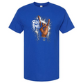 Blue t-shirt with a graphic of a hand sign for phi beta sigma fraternity and text 
