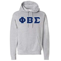 Gray hoodie with blue and white letters phi beta sigma on a white background