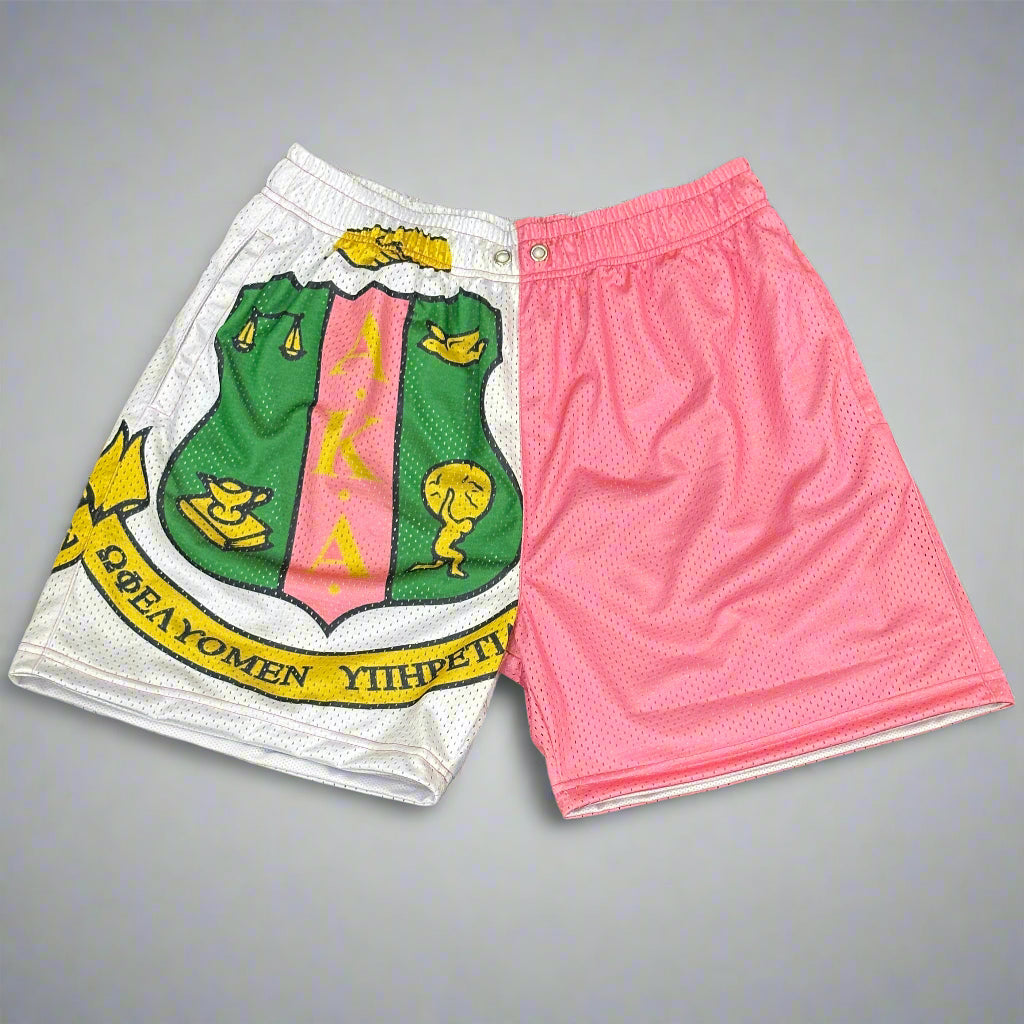 Pink shorts with a crest