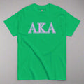 Green t-shirt with 'AKA' text on a white background