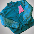 Green varsity jacket with a pink letter 'A' 