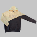 alpha Hoodie with two-tone design featuring beige and black colors on a gray background