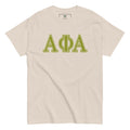 cream tshirt with greek letters 