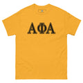 gold shirt with greek letters 