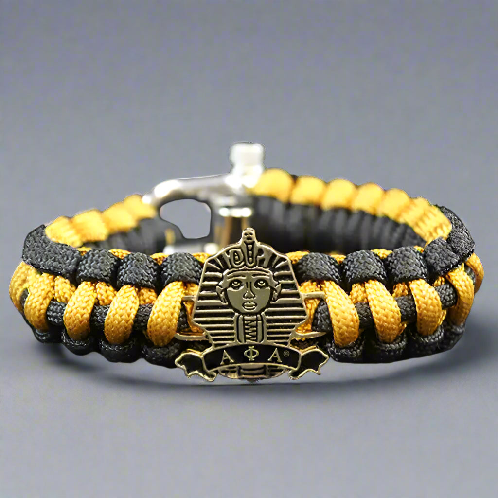 Bracelet with pharaoh design and 'Alpha Phi' emblem 