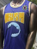 Purple basketball jersey with 'Omega Psi Phi' text and logo