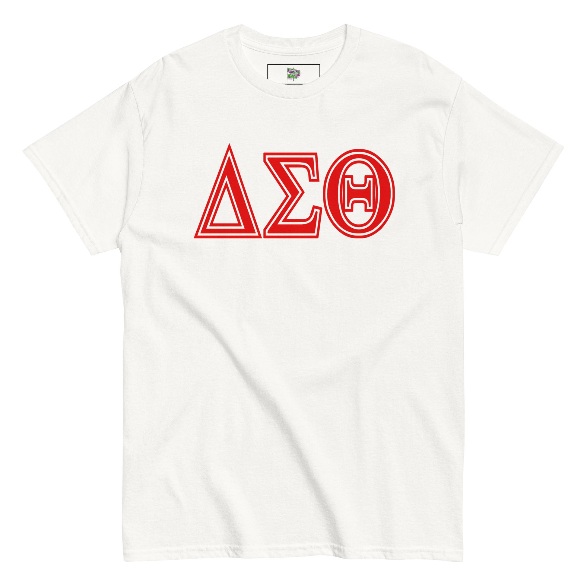 white shirt with greek letters "delta sigma theta"