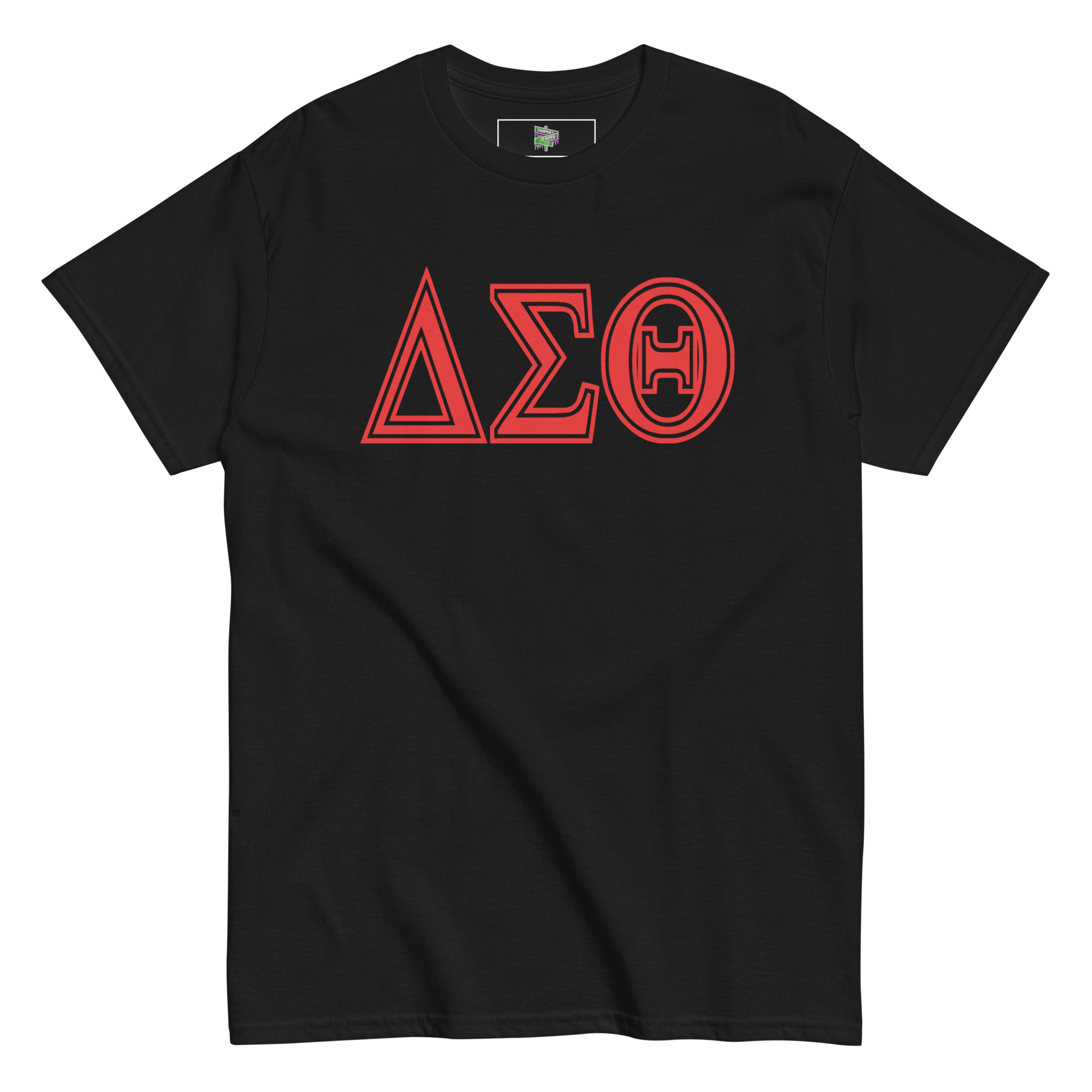 black tshirt with greek letters "delta sigma theta"