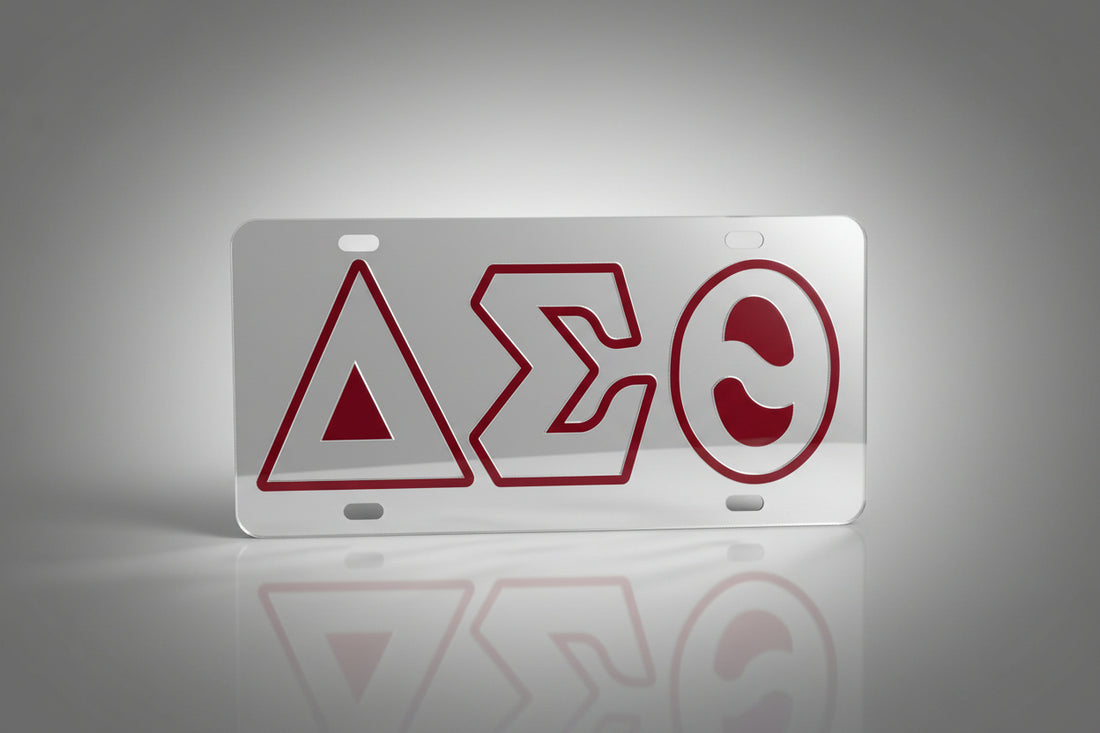 License plate with red Greek letter symbols