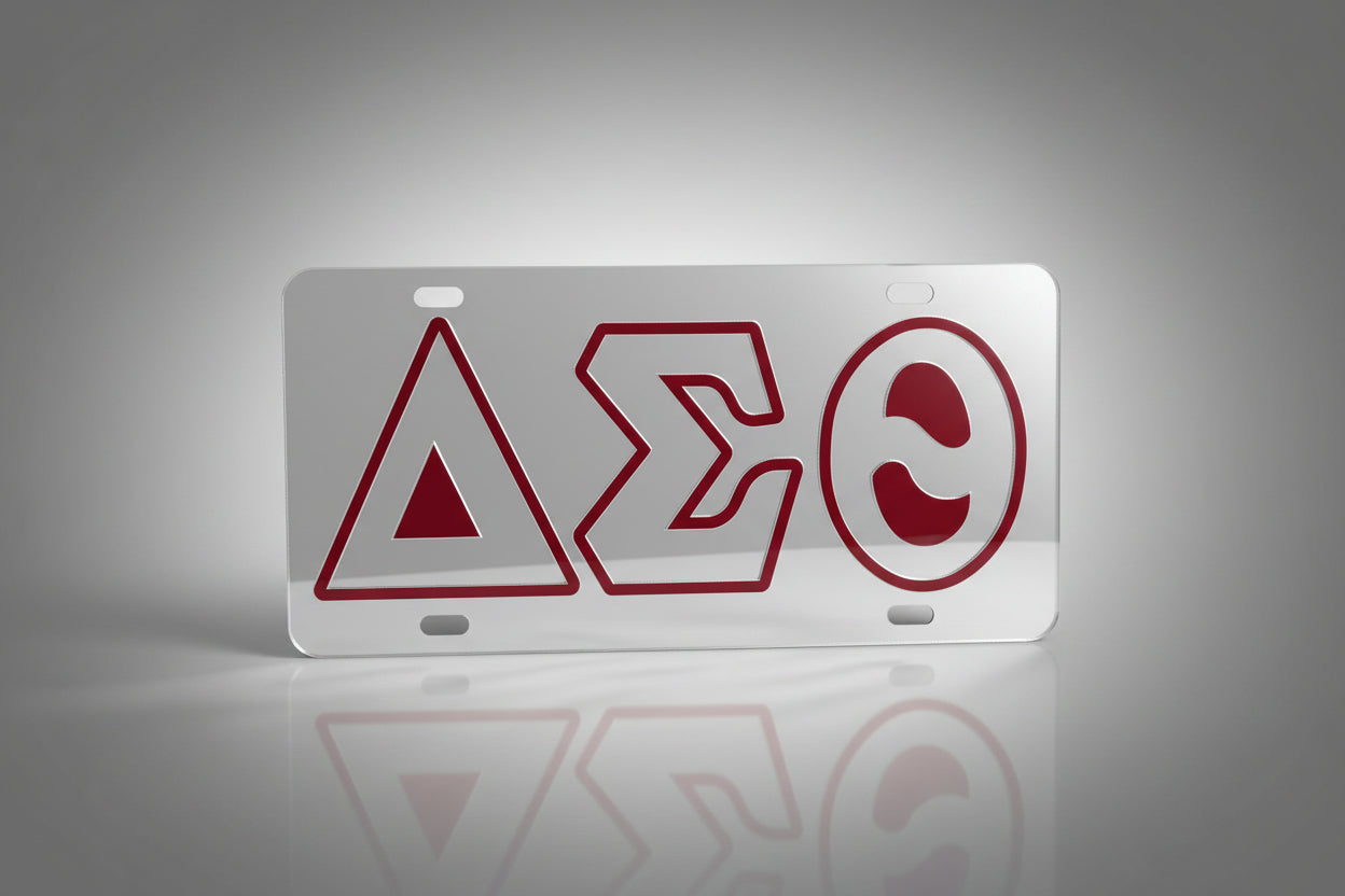 License plate with red Greek letter symbols