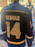 Black hockey  with gold lettering and numbers, featuring 'GOMAB' and '14'