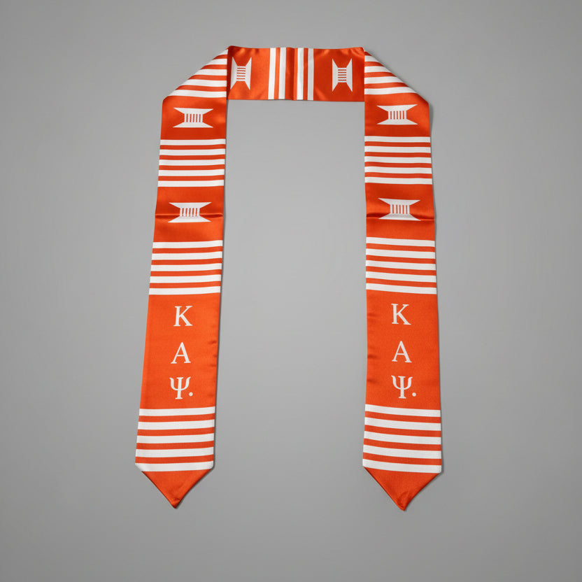 red and white striped stole with greek letters 'Kappa Alpha Psi' 