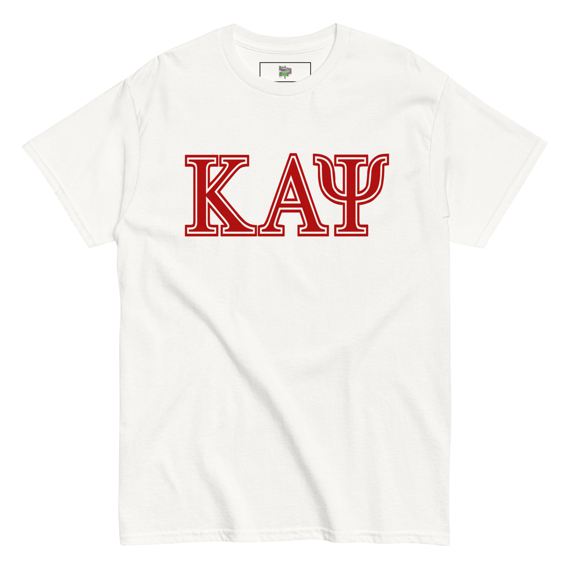 white shirt with greek letters "kappa alpha psi"