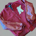 Red letterman jacket with a yellow 'K' 