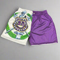 Purple shorts with a crest 
