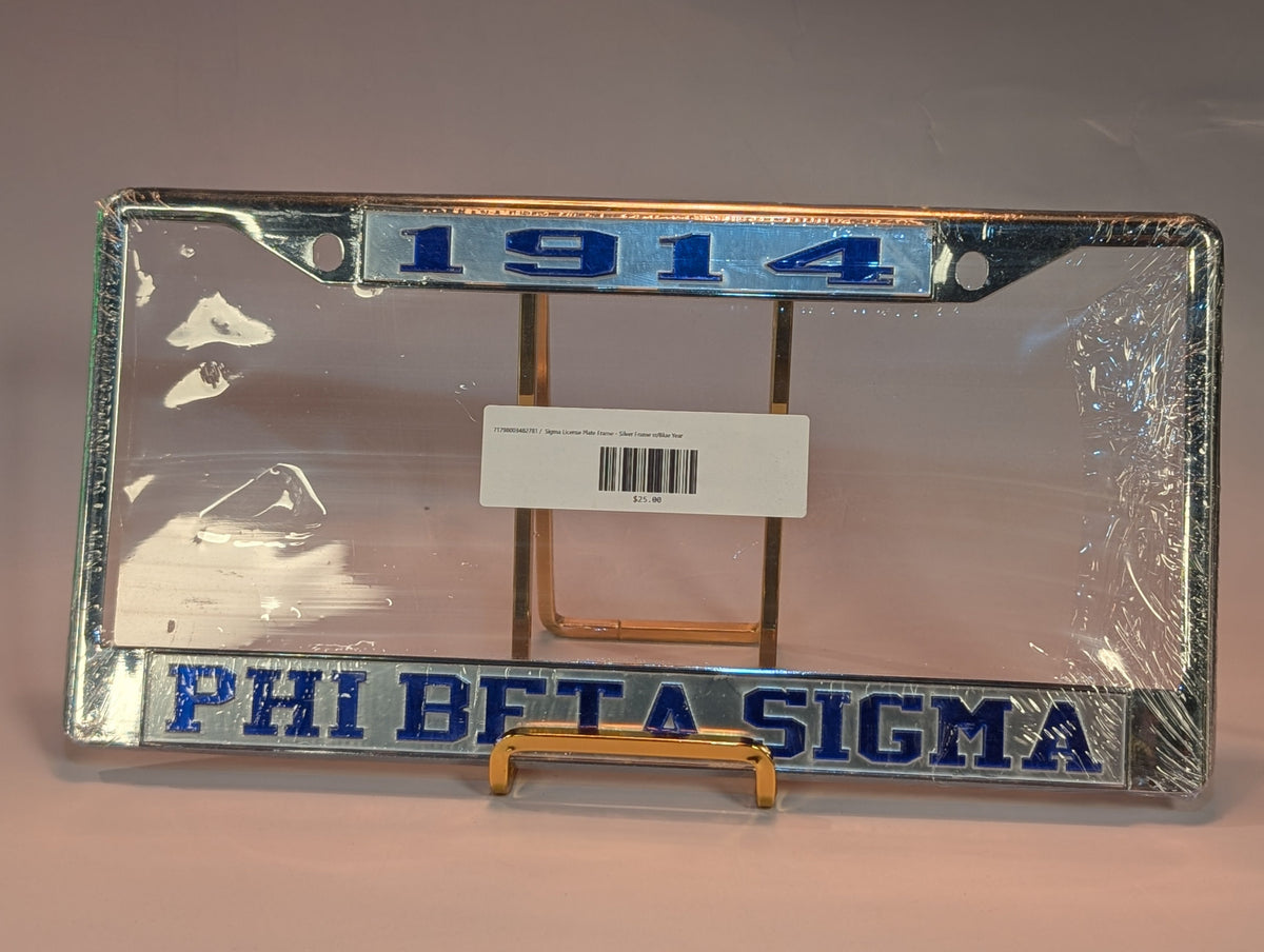 License plate frame with '1914' and 'Phi Beta Sigma' text on a gray background