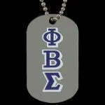 Dog tag with Phi Beta Sigma letters on a chain