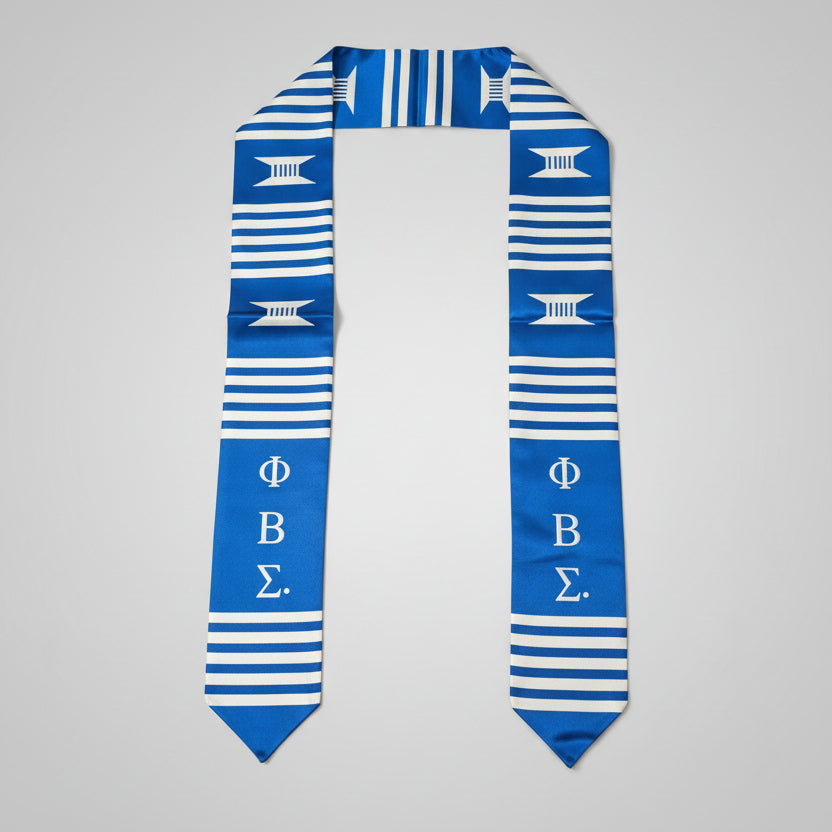 Blue and white striped graduation stole with greek letters phi beta sigma