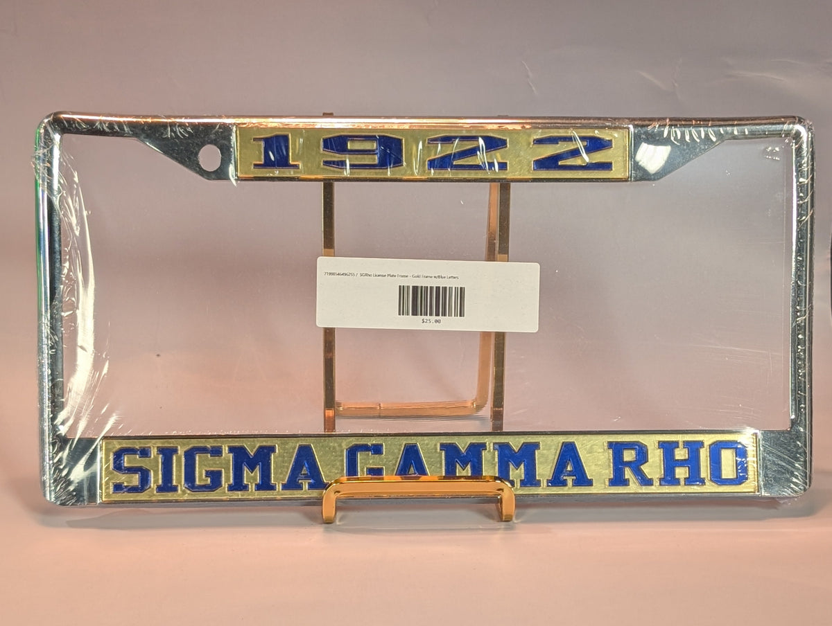 License plate frame with '1922' and 'Sigma Gamma Rho' text on a pink background