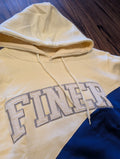 cream and blue hoodie with the word 