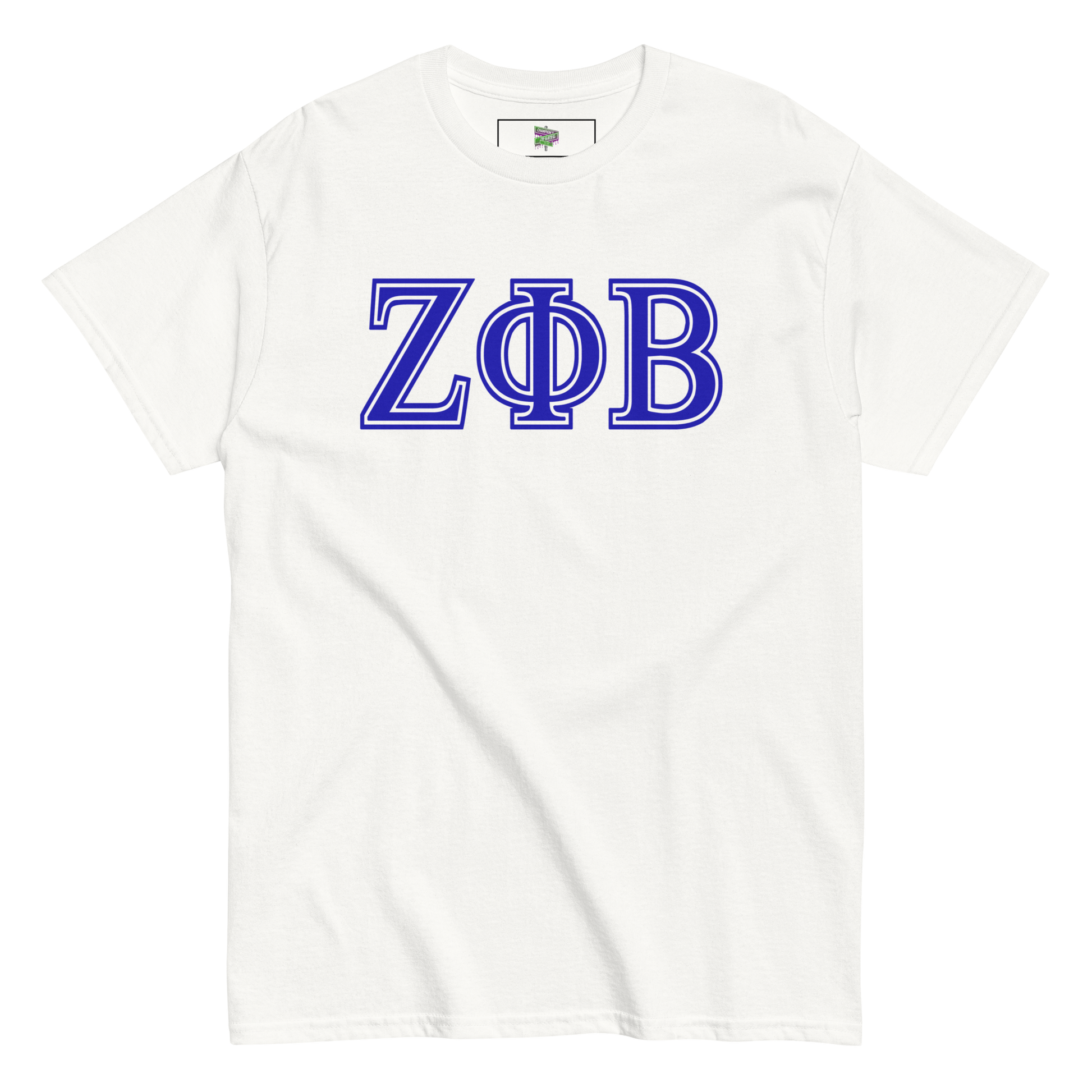 white tee with greek letters zeta phi beta